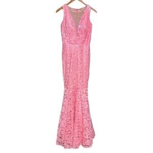 Cindy USA Lace Mermaid Formal Gown Pink Rhinestone XS